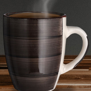 Kaffeebecher Steingut 12er Set dunkelbraun 360ml 9x11cm Tasse Becher Henkeltasse Kaffee Tee Glühwein Keramiktasse für heiße Getränke