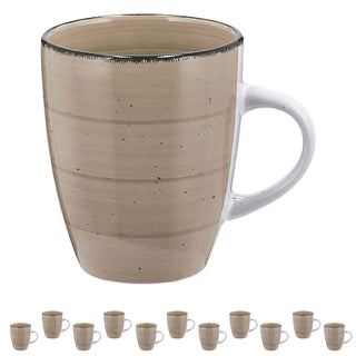 Kaffeebecher Steingut 12er Set beige 360ml 9x11cm Tasse Becher Henkeltasse Kaffee Tee Glühwein Keramiktasse für heiße Getränke