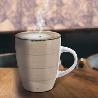 Kaffeebecher Steingut 12er Set beige 360ml 9x11cm Tasse Becher Henkeltasse Kaffee Tee Glühwein Keramiktasse für heiße Getränke