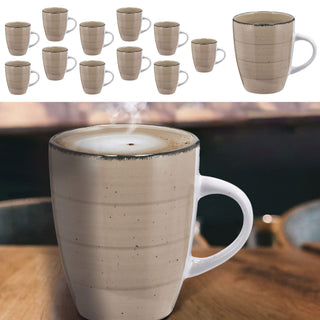 Kaffeebecher Steingut 12er Set beige 360ml 9x11cm Tasse Becher Henkeltasse Kaffee Tee Glühwein Keramiktasse für heiße Getränke