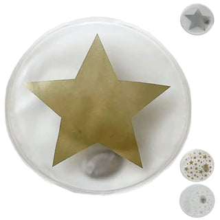 Taschenwärmer 4er Set Sterne 4 Motive Ø9,5cm PVC gold silber Taschenheizkissen Wärmer Handwärmer Gelkissen wiederverwendbar