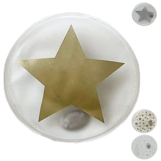 Taschenwärmer 4er Set Sterne 4 Motive Ø9,5cm PVC gold silber Taschenheizkissen Wärmer Handwärmer Gelkissen wiederverwendbar