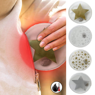 Taschenwärmer 4er Set Sterne 4 Motive Ø9,5cm PVC gold silber Taschenheizkissen Wärmer Handwärmer Gelkissen wiederverwendbar