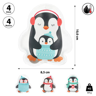 Taschenwärmer 4er Set Pinguin vier Motive 8,5x10cm PVC Taschenheizkissen Wärmer Handwärmer Gelkissen wiederverwendbar