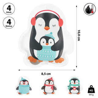 Taschenwärmer 4er Set Pinguin vier Motive 8,5x10cm PVC Taschenheizkissen Wärmer Handwärmer Gelkissen wiederverwendbar