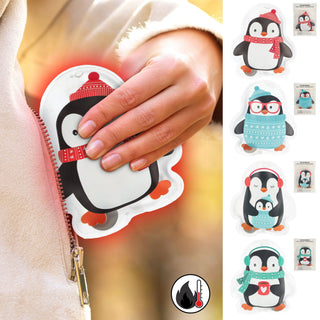 Taschenwärmer 4er Set Pinguin vier Motive 8,5x10cm PVC Taschenheizkissen Wärmer Handwärmer Gelkissen wiederverwendbar