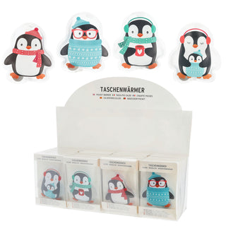 Taschenwärmer 4er Set Pinguin vier Motive 8,5x10cm PVC Taschenheizkissen Wärmer Handwärmer Gelkissen wiederverwendbar