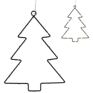LED Tannenbaum 3er Set zum Aufhängen schwarz 12 LEDs 18x21x0,3cm Eisen Kunststoff batteriebetrieben Weihnachtsbaum Dekoleuchte Gartendekoration