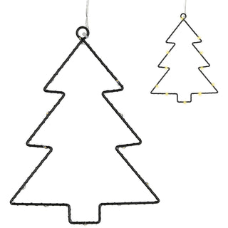 LED Tannenbaum 3er Set zum Aufhängen schwarz 12 LEDs 18x21x0,3cm Eisen Kunststoff batteriebetrieben Weihnachtsbaum Dekoleuchte Gartendekoration
