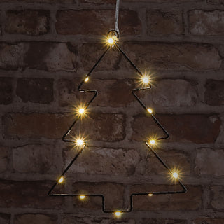 LED Tannenbaum 3er Set zum Aufhängen schwarz 12 LEDs 18x21x0,3cm Eisen Kunststoff batteriebetrieben Weihnachtsbaum Dekoleuchte Gartendekoration