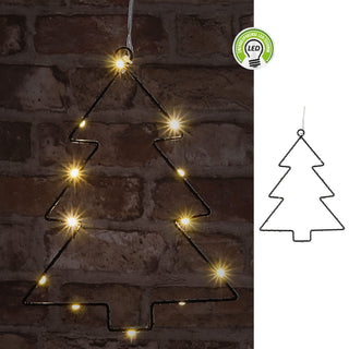 LED Tannenbaum 3er Set zum Aufhängen schwarz 12 LEDs 18x21x0,3cm Eisen Kunststoff batteriebetrieben Weihnachtsbaum Dekoleuchte Gartendekoration