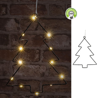 LED Tannenbaum 3er Set zum Aufhängen schwarz 12 LEDs 18x21x0,3cm Eisen Kunststoff batteriebetrieben Weihnachtsbaum Dekoleuchte Gartendekoration