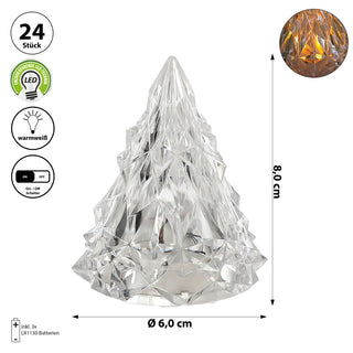 LED Weihnachtsbaum Kristall 12er Set klar 6x8cm Kunststoff warmweiß Ein-/Ausschalter Kerze flammenlos Kristalloptik Tannenbaum