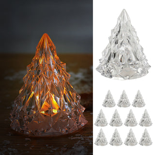 LED Weihnachtsbaum Kristall 12er Set klar 6x8cm Kunststoff warmweiß Ein-/Ausschalter Kerze flammenlos Kristalloptik Tannenbaum