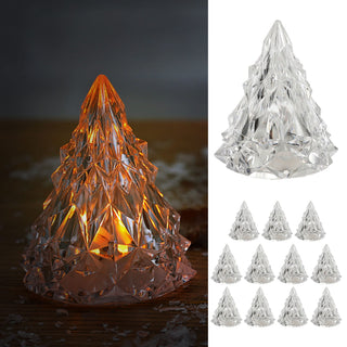 LED Weihnachtsbaum Kristall 12er Set klar 6x8cm Kunststoff warmweiß Ein-/Ausschalter Kerze flammenlos Kristalloptik Tannenbaum