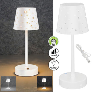 LED Tischleuchte Sterne gestanzt weiß stufenlos dimmbar 3 Weißtöne 10x28cm USB-C zu USB Ladefunktion Touchfunktion