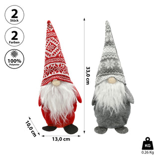 Wichtel zum Aufstellen 2er Set rot grau H33cm Polyester Weihnachtswichtel Zwerg Weihnachtsdekoration Gnom