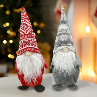 Wichtel zum Aufstellen 2er Set rot grau H33cm Polyester Weihnachtswichtel Zwerg Weihnachtsdekoration Gnom
