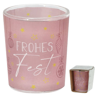 Wunschlicht 'XMAS' 4er Set 4 Motive Sprüche Glas Papier Ø6x7cm grün weiß rosa hellblau Teelichthalter Kerzenhalter Windlicht Weihnachtsdeko