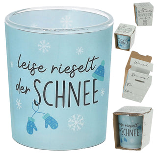 Wunschlicht 'XMAS' 4er Set 4 Motive Sprüche Glas Papier Ø6x7cm grün weiß rosa hellblau Teelichthalter Kerzenhalter Windlicht Weihnachtsdeko