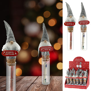 Wunschglas Wichtel 24er Set Display 15x2cm Glas Kunststoff Papier-Geldschein Geldgeschenk Gnom Zwerg Weihnachtsgeld Wunscherfüller