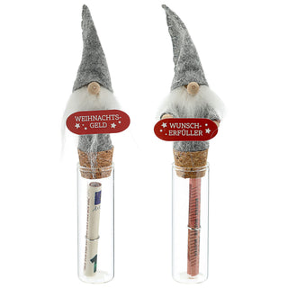 Wunschglas Wichtel 24er Set Display 15x2cm Glas Kunststoff Papier-Geldschein Geldgeschenk Gnom Zwerg Weihnachtsgeld Wunscherfüller