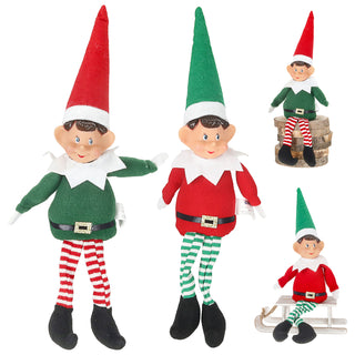 Kantenhocker 'Weihnachtsself' 2er Set Polyester Kautschuk 8x30x4cm rot grün Kantensitzer Elf Weihnachten Adventsdeko Weihnachtsdeko Plüschfigur