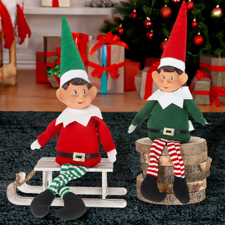 Kantenhocker 'Weihnachtsself' 2er Set Polyester Kautschuk 8x30x4cm rot grün Kantensitzer Elf Weihnachten Adventsdeko Weihnachtsdeko Plüschfigur