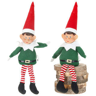 Kantenhocker 'Weihnachtsself' 2er Set Polyester Kautschuk 8x30x4cm rot grün Kantensitzer Elf Weihnachten Adventsdeko Weihnachtsdeko Plüschfigur