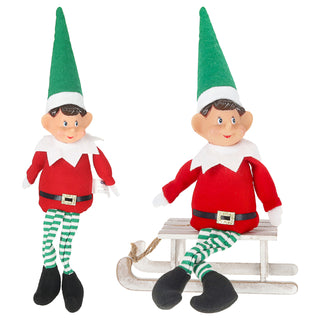 Kantenhocker 'Weihnachtsself' 2er Set Polyester Kautschuk 8x30x4cm rot grün Kantensitzer Elf Weihnachten Adventsdeko Weihnachtsdeko Plüschfigur