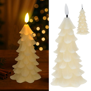LED Echtwachskerze Tannenbaum 2er Set creme 7,5x16x6x7,6cm Flackerfunktion Timerfunktion batteriebetrieben Weihnachtsbaum