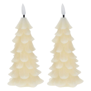 LED Echtwachskerze Tannenbaum 2er Set creme 7,5x16x6x7,6cm Flackerfunktion Timerfunktion batteriebetrieben Weihnachtsbaum