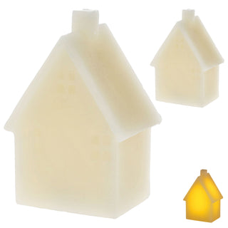 LED Echtwachskerze Haus 2er Set creme 7,5x16x6x7,6cm Flackerfunktion Timerfunktion batteriebetrieben Weihnachtsdeko