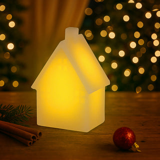 LED Echtwachskerze Haus 2er Set creme 7,5x16x6x7,6cm Flackerfunktion Timerfunktion batteriebetrieben Weihnachtsdeko