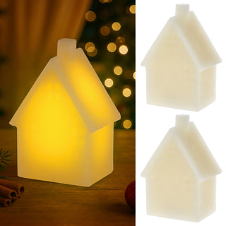 LED Echtwachskerze Haus 2er Set creme 7,5x16x6x7,6cm Flackerfunktion Timerfunktion batteriebetrieben Weihnachtsdeko