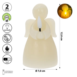 LED Echtwachskerze Engel 2er Set creme 7x12x7cm Flackerfunktion Timerfunktion batteriebetrieben Weihnachtsdeko