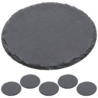 Schieferplatte 6er Set Ø20cm Schiefer rund mit drei Filzschonern Tischuntersetzer Steinplatte Servierplatte Untersetzer Dekoteller