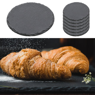 Schieferplatte 6er Set Ø20cm Schiefer rund mit drei Filzschonern Tischuntersetzer Steinplatte Servierplatte Untersetzer Dekoteller