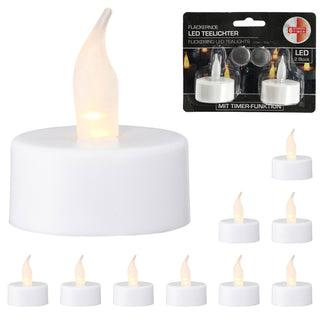 LED Teelicht 12er Set Ø4xH2cm Kunststoff Metall weiß Timerfunktion Kerze gelb flackernd flammenlos batteriebetrieben