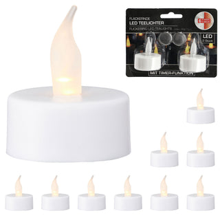 LED Teelicht 12er Set Ø4xH2cm Kunststoff Metall weiß Timerfunktion Kerze gelb flackernd flammenlos batteriebetrieben