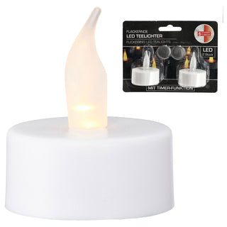 LED Teelicht 12er Set Ø4xH2cm Kunststoff Metall weiß Timerfunktion Kerze gelb flackernd flammenlos batteriebetrieben