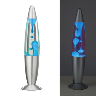 LED Lavalampe blau 10x40cm Glas Aluminium E14/R39 30 Watt 150cm Zuleitung Lavaleuchte Stimmungslicht Retro Dekolampe