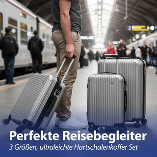 Reisekoffer Set blau/grau 3 Größen 20/24/28 Zoll ABS Teleskopstange 4 Zwillingsrollen Zahlenschloss Koffer Kofferset