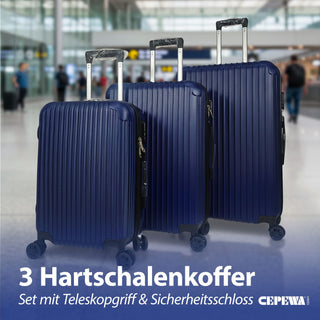 Reisekoffer Set blau/grau 3 Größen 20/24/28 Zoll ABS Teleskopstange 4 Zwillingsrollen Zahlenschloss Koffer Kofferset