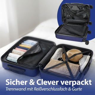 Reisekoffer Set blau/grau 3 Größen 20/24/28 Zoll ABS Teleskopstange 4 Zwillingsrollen Zahlenschloss Koffer Kofferset