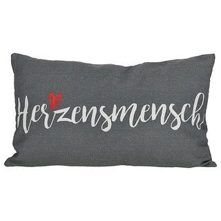 Kissen Herzensmensch 40x25cm grau weiß rot Baumwolle 180g Polyesterfüllung Reißverschluss Kuschelkissen einseitig bedruckt