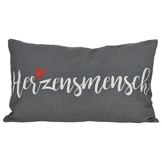 Kissen Herzensmensch 40x25cm grau weiß rot Baumwolle 180g Polyesterfüllung Reißverschluss Kuschelkissen einseitig bedruckt