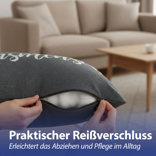Kissen Herzensmensch 40x25cm grau weiß rot Baumwolle 180g Polyesterfüllung Reißverschluss Kuschelkissen einseitig bedruckt