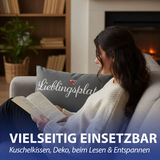 Kissen Herzensmensch 40x25cm grau weiß rot Baumwolle 180g Polyesterfüllung Reißverschluss Kuschelkissen einseitig bedruckt