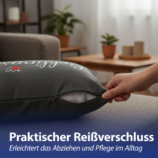 Kissen Lieblingsplatz 40x25cm grau weiß rot Baumwolle 180g Polyesterfüllung Reißverschluss Kuschelkissen einseitig bedruckt